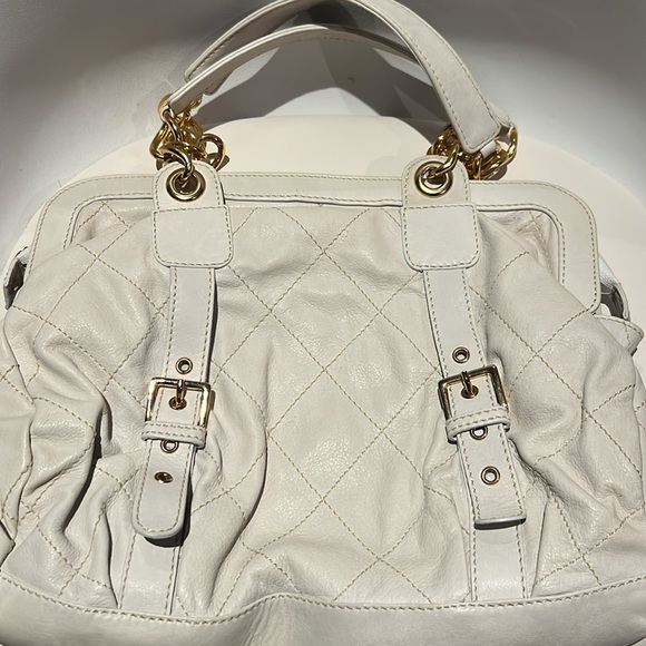 Berge Italy genuine all leather gold tone shoulder purse white zipper handbag - Picture 7 of 8